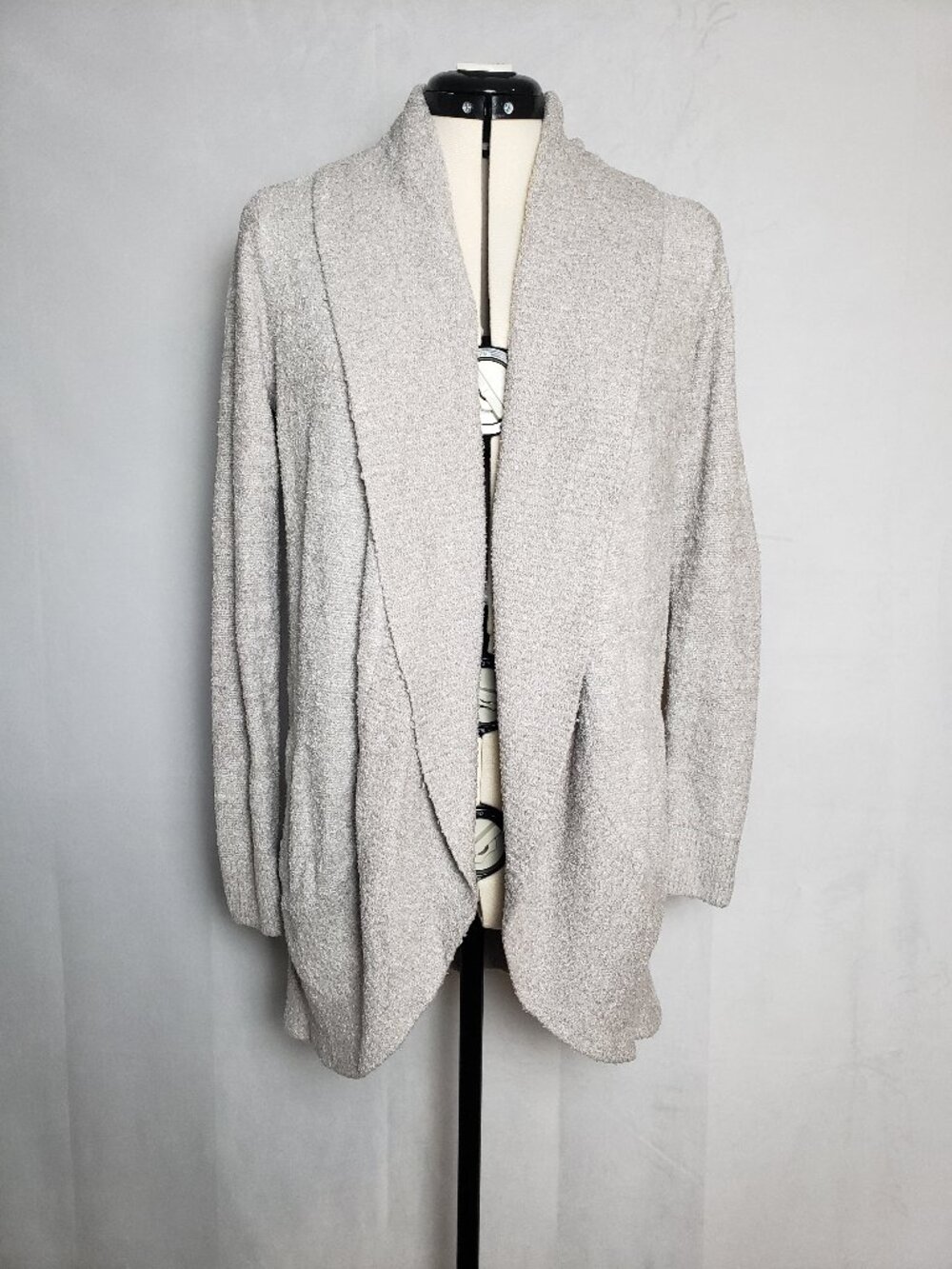 Barefoot Dreams CozyChic Lite Circle Cardi Open Front Shawl Collar Dove Gray Med
